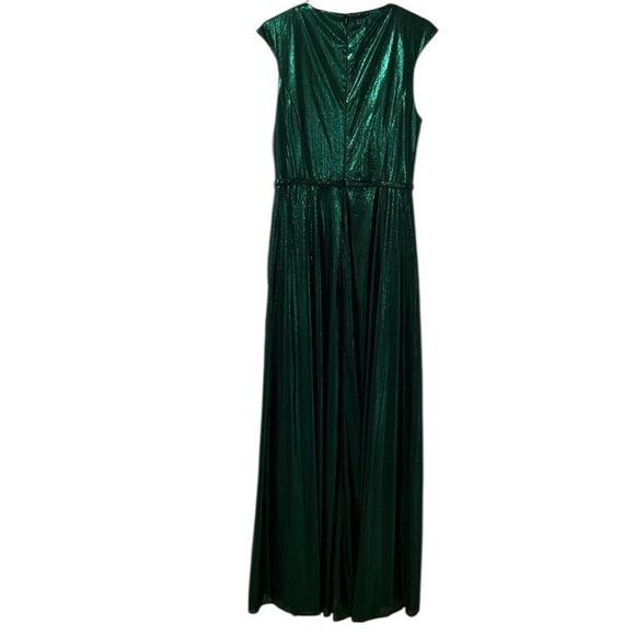 Mac Duggal Green Deep V-neckline Metallic Maxi Dress/Gown(Size 8) - Picture 5 of 11